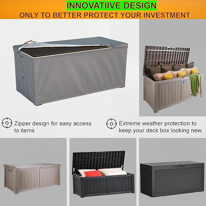 Deck Box Cover - Outdoor Storage Box Cover 150 Gallon, Heavy Duty 600D Oxford Cloth Water And Dust Resistant, Size 63 x 30 x 28 Inches Fits Most Patio Box.