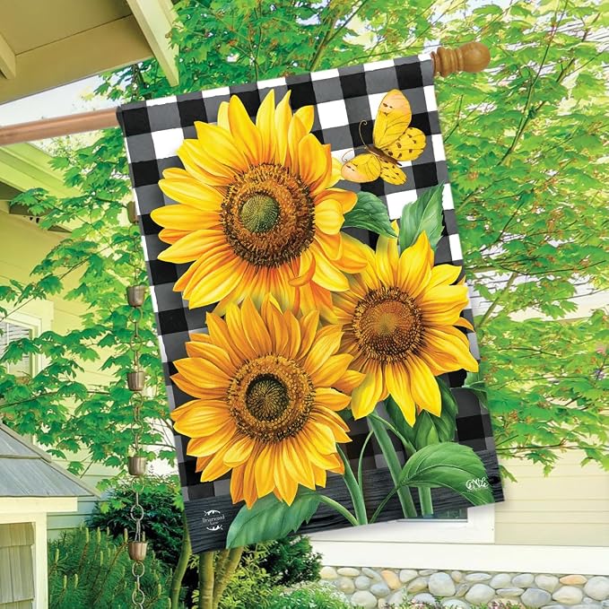 Briarwood Lane Checkered Sunflowers Summer House Flag