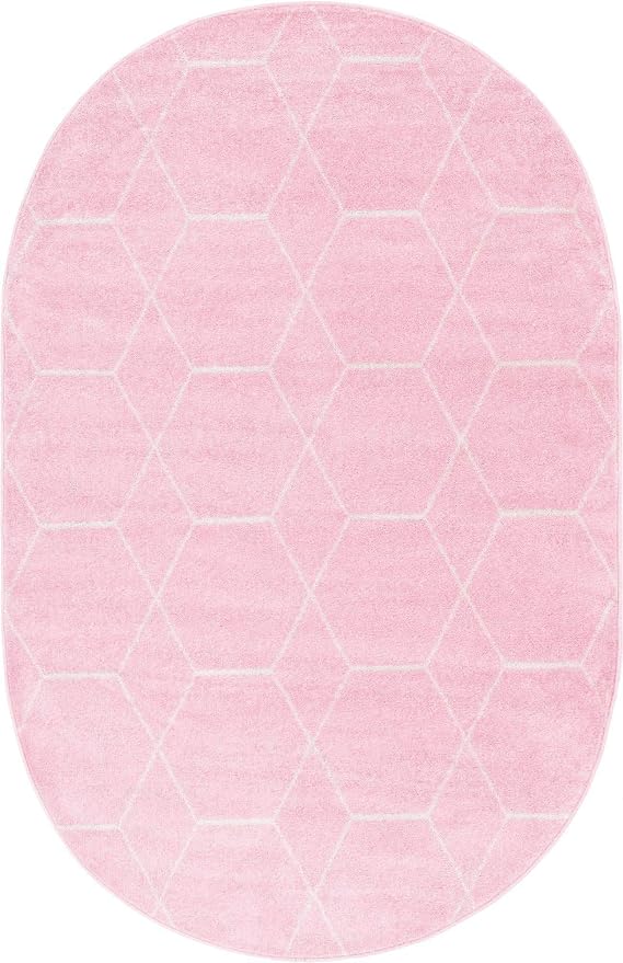Unique Loom Trellis Frieze Collection Area Rug - Geometric (5' x 8' Oval, Light Pink/ Ivory)