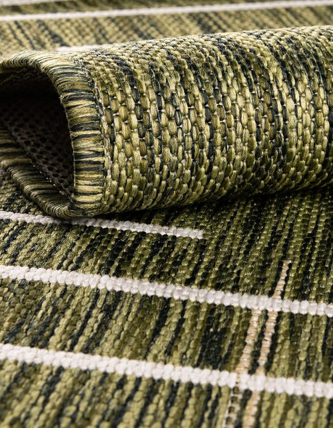 Unique Loom Outdoor Modern Collection Area Rug - Tambor (2' x 4' Runner Green/Ivory)