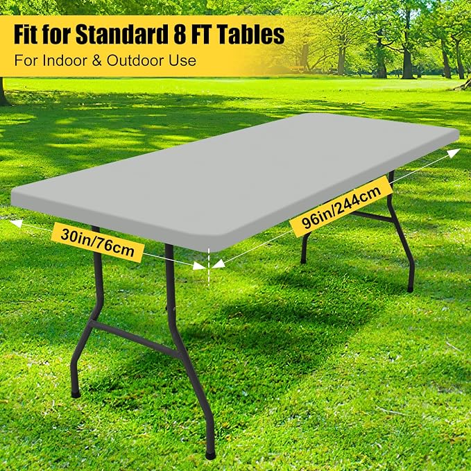 Smiry 6 Pack Rectangle Picnic Table Cloth, Waterproof Elastic Fitted Tablecloths, Washable Polyester Rectangular Patio Table Cover for Camping, Indoor and Outdoor (Light Grey, 30"x96")