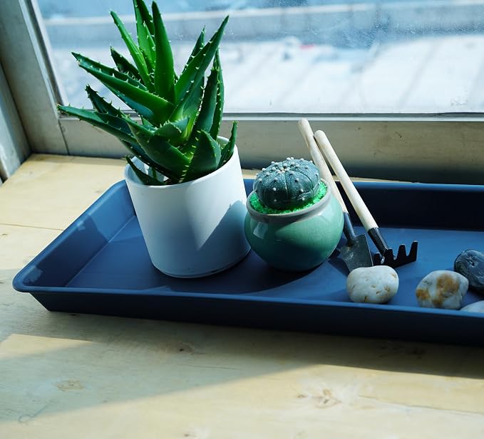 VUWEZ 6 Pack of Plastic Plant Trays, Rectangular Plant Saucers for Indoors Outdoor, Water Drip Trays for Flower Pot Planter, Windowsill (6 X 11 Inch, Blue)