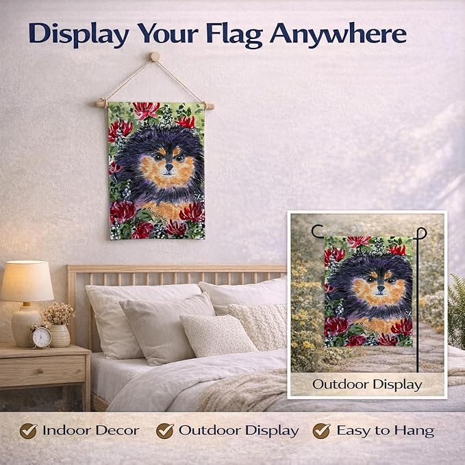 Caroline's Treasures SS8727GF Pomeranian Garden Flag Mailbox Flag Decorative Yard Flag Banner Outside Patio Artwork Yard Flower Beds, Garden Size, Multicolor