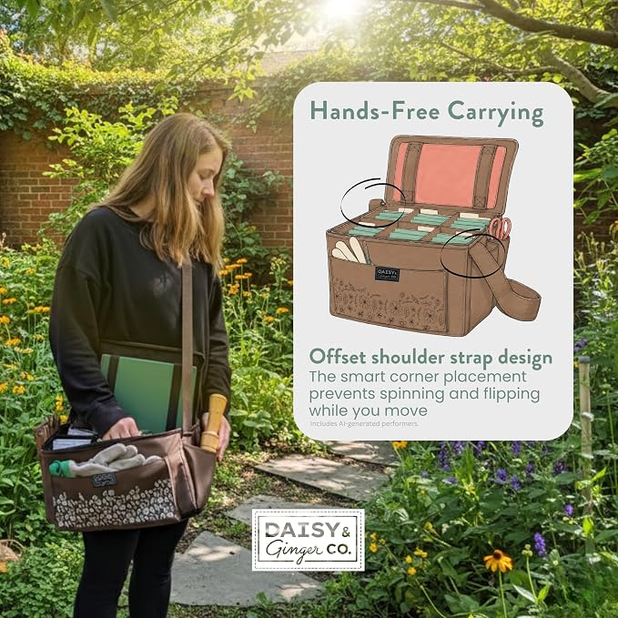 SEED STORAGE ORGANIZER TOTE BAG - Flexible Canvas Seed Organizer Holds 180 Seed Packets with Shoulder Strap, Side Pockets and 12 reusable Tabs for Gardeners | Water Resistant Bottom, Notebook Straps