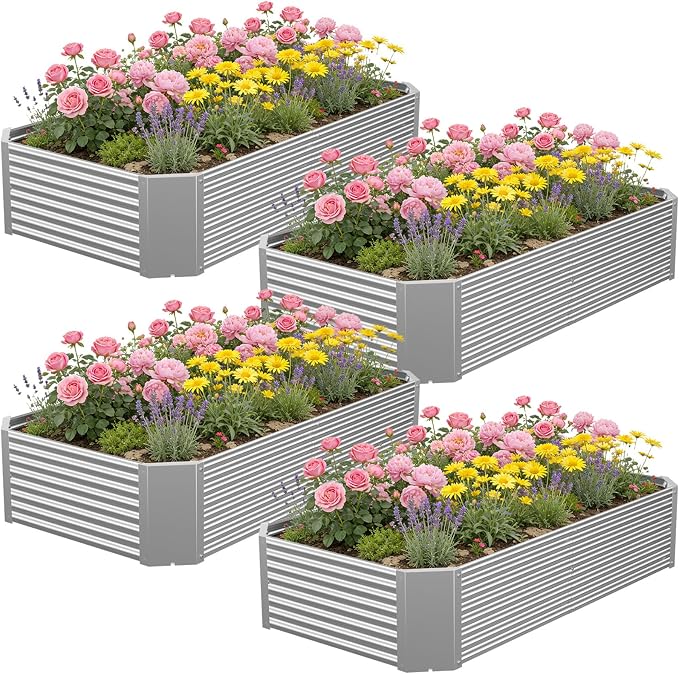 Galvanized Steel Raised Garden Bed – Outdoor Planter Box for Root Vegetables, Herbs & Flowers, Large Metal Garden Beds for Backyards, Terraces and Balconies (4, 4×2)
