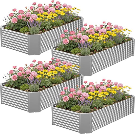 Galvanized Steel Raised Garden Bed – Outdoor Planter Box for Root Vegetables, Herbs & Flowers, Large Metal Garden Beds for Backyards, Terraces and Balconies (4, 4×2)