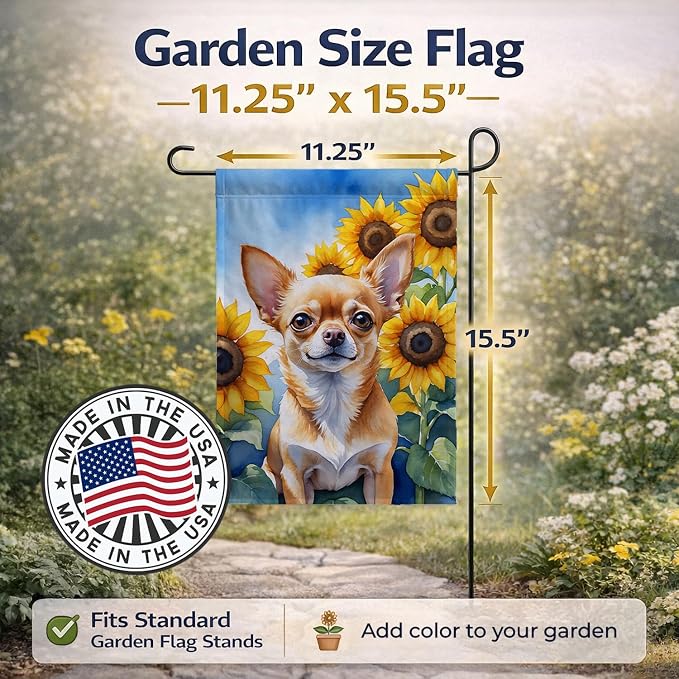 Caroline's Treasures DAC6051GF Chihuahua in Sunflowers Garden Flag Mailbox Flag Decorative Yard Flag Banner Outside Patio Artwork Yard Flower Beds, Garden Size, Multicolor