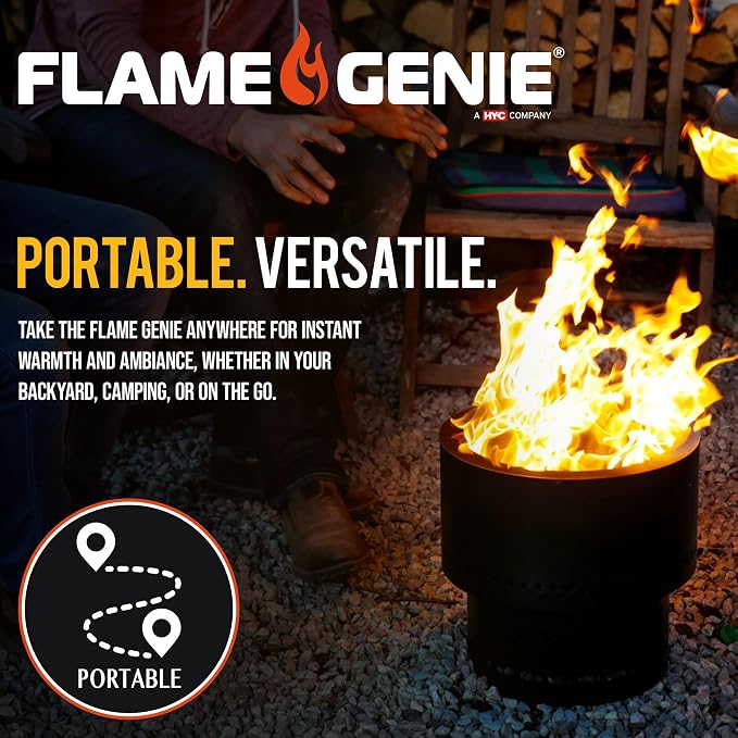 Flame Genie Portable Fire Pit - Smoke-Free Inferno Wood Pellet Fire Pit, 19" Diameter, Black, FG-19 Smokeless Pit, USA Made, Black