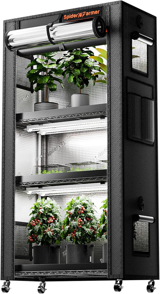 Spider Farmer 2026 Plant Stand with Grow Lights, 4-Tier Plant Shelf with 6Pcs 2ft Full Spectrum LED Lamp and Grow Tent, for Veg Seed Starting Plants Growth Greenhouse 28Lx14Dx59H (Update)