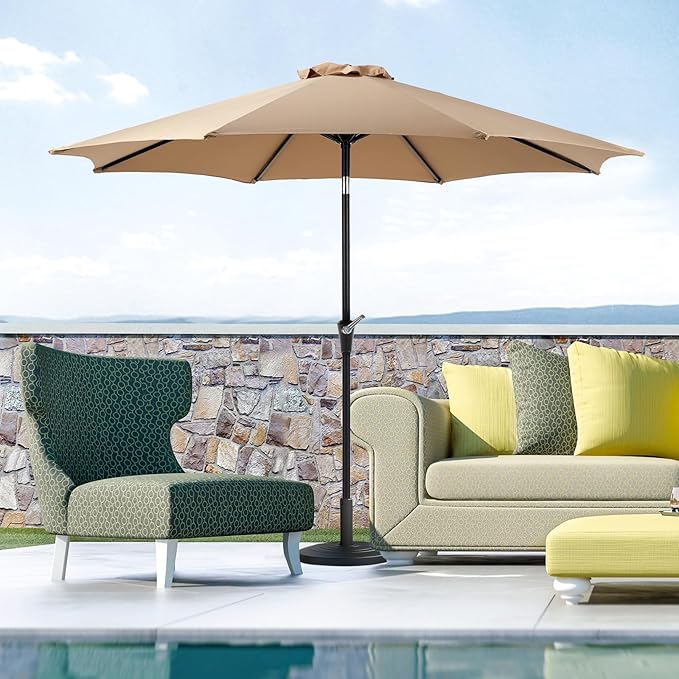 OLIXIS 9FT Outdoor Patio Umbrella, Patio Table Umbrella 9 Feet Sun Shade for Pool, Beach, Umbrellas with Tilt and Crank & Sturdy Ribs Waterproof for Outside Deck, Terrace and Restaurant