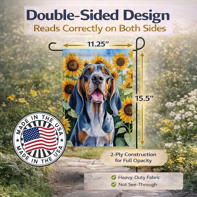 Caroline's Treasures DAC6007GF American English Coonhound in Sunflowers Garden Flag Mailbox Flag Decorative Yard Flag Banner Outside Patio Artwork Yard Flower Beds, Garden Size, Multicolor