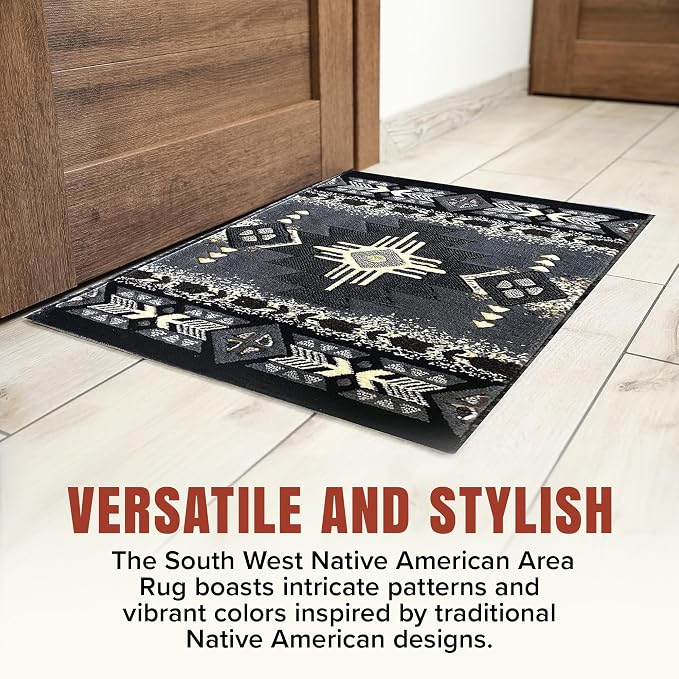 YHSF Southwest Native American Area Rug – Thick, Soft, Durable & Easy to Maintenance Tribal Design Boho Rug– Ideal for Bedroom, Living Room & Hallway - Grey, 2 Feet 4 Inches x 10 Feet 11 Inches