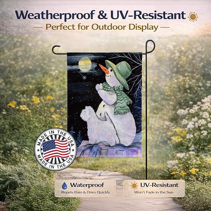 Caroline's Treasures SS8797GF Snowman with Westie Garden Flag Mailbox Flag Decorative Yard Flag Banner Outside Patio Artwork Yard Flower Beds, Garden Size, Multicolor