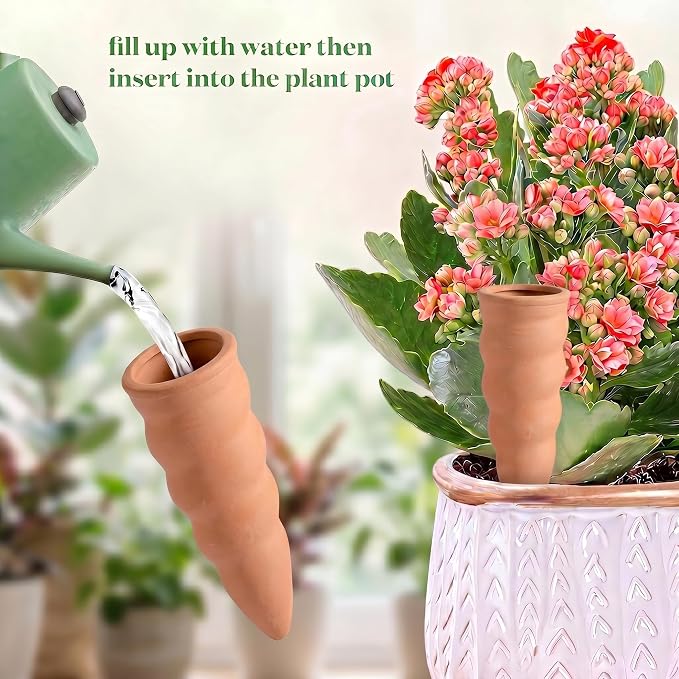 Terracotta Watering Spike Set, 6 Pcs Self Watering Planter Insert, Automatic Plant Watering Devices for Vacation Care, Garden/Office/Outdoor/Indoor Plant Decoration