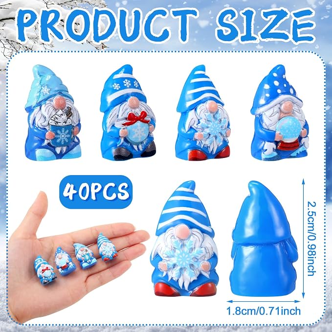 Yaomiao 40 Pcs Mini Resin Winter Gnomes Figurines Winter Snowflake Gnomes Statues Snowflake White and Blue Gnome Figures Table Decor for Holiday Festive Home Kitchen Tiered Tray