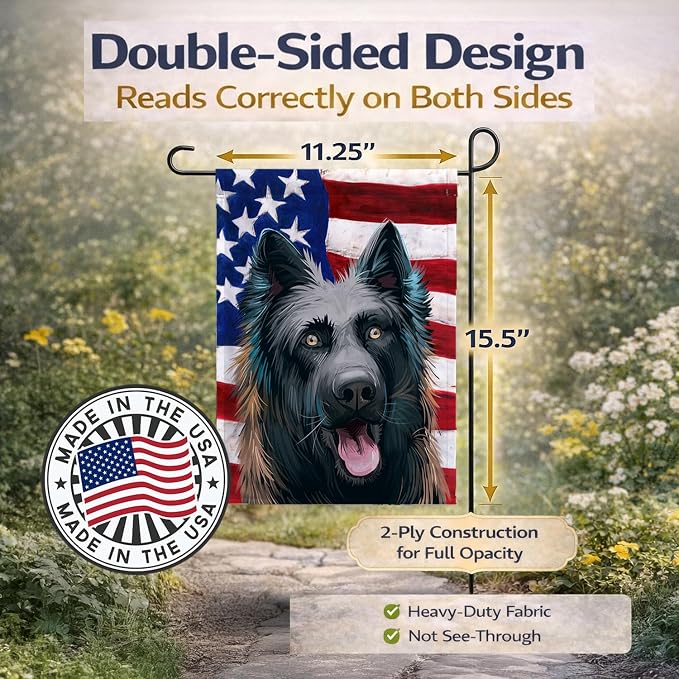 Caroline's Treasures CK6507GF Dutch Shepherd Dog American Flag Garden Flag Mailbox Flag Decorative Yard Flag Banner Outside Patio Artwork Yard Flower Beds, Garden Size, Multicolor
