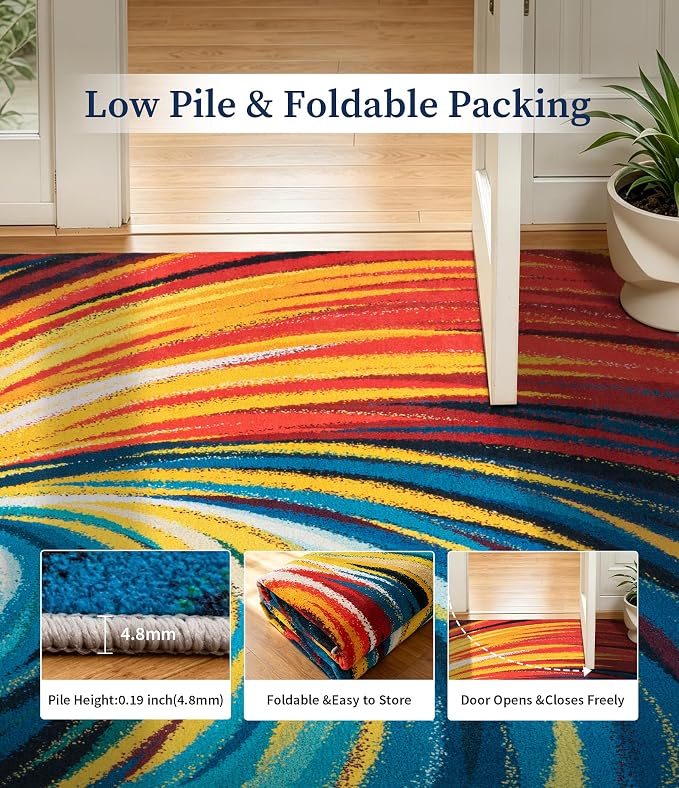 Abstract Colorful Area Rugs 5x7,Uniqe Milky Way Cool Rugs Washable,Spiral Galaxy Funky Rug for Bedroom,Non Slip Art Rug for Kitchen,Dining Room,Living Room