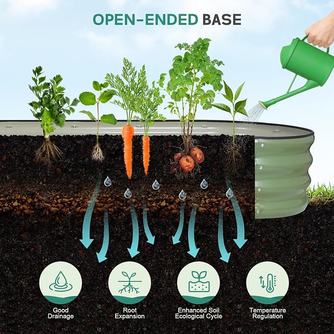 Galvanized Raised Garden Bed - 8×2×1ft Planter Raised Beds for Gardening | Oval Metal Garden Planter Box with Safety Edging and Bracing Rods for Vegetables Fruits and Flowers Oliver Green