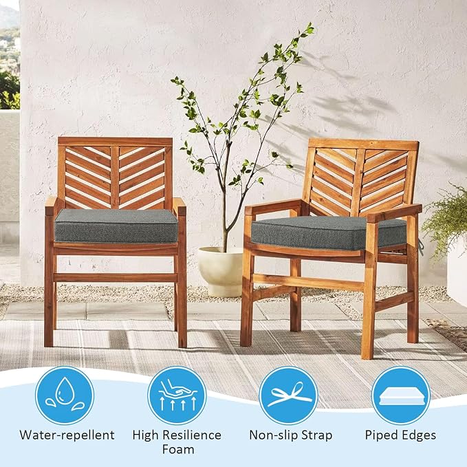 19 x 19 Inch Sunbrella Outdoor Chair Cushions with Tie Straps, Set of 4 Thick Water Repellent Square Patio Chair Pads for Garden Lawn Patio Furniture, Demo Graphite