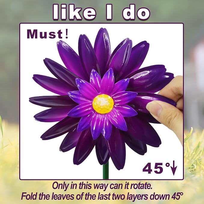 Metal Flower Wind Spinner Garden Stake Yard Art, Lawn Windmill Ornaments | WEIBEFEE; 5 Pieces;Lawn Ornament; 27 Inch Windmill Outdoor; Fade-resistant; Great gift choice; Decoration Gift