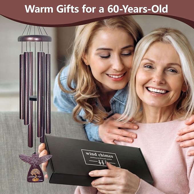 60th Birthday Gifts for Women or Men, 32" Angel Aluminum Wind Chimes for Outside with Harmony Tone, Memorable 60th Birthday Gift for Mom, Unique Wind Chimes for Garden, Patios and Backyard Decor