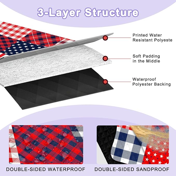 Poedist Extra Large Patriotic Picnic Blanket Waterproof,80"x 80"Foldable Machine Washable Beach Blanket,Outdoor Blanket for 6-8 Adults,Suitable for Indoor Crawling,Park,Camping,Hiking,Family Travel