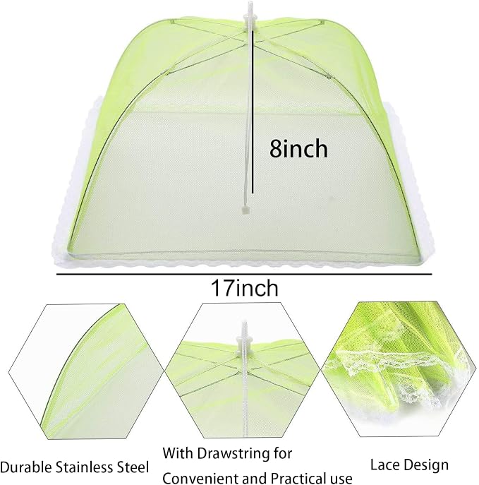 6 Pack Colored Mesh Food Cover Tents by Winknowl, Reusable and Collapsible Large 17" Pop-Up Food Net Protector Umbrella for BBQ, Picnics, Parties, Outdoor