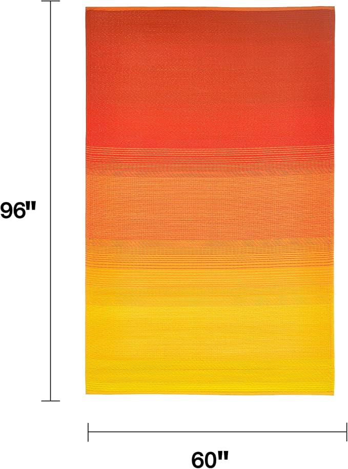 Fab Habitat Outdoor Rug - Waterproof, Fade Resistant, Crease-Free - Premium Recycled Plastic - Ombre - Patio, Porch, Deck, Balcony - Big Sur - Sunset - 5 x 8 ft