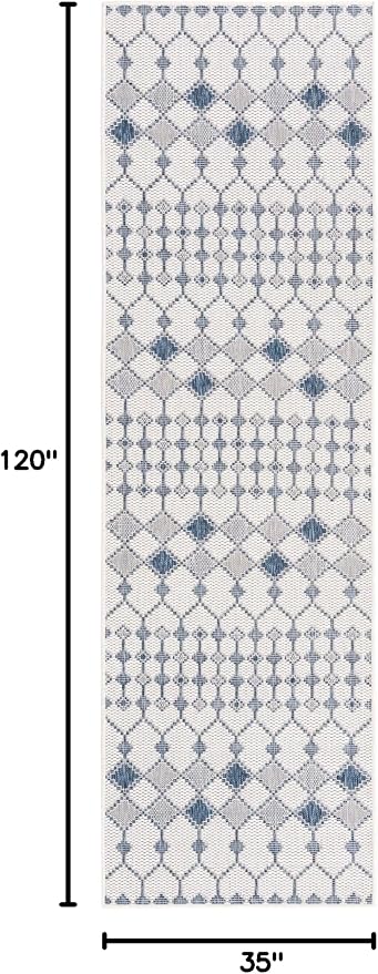 Unique Loom Outdoor Trellis Collection Area Rug - Traliccio (2' 11" x 10' Runner, Ivory/ Navy Blue)