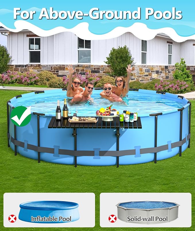 BoYata Pool Bar for Above Ground Pools, 49.4×9.6" Large Galvanized Table | Holds Up To 110 Lb, Fits Top Rails Up To 4.48", Super Stable Above Ground Pool Accessories, For Round & Oval Frame Pools