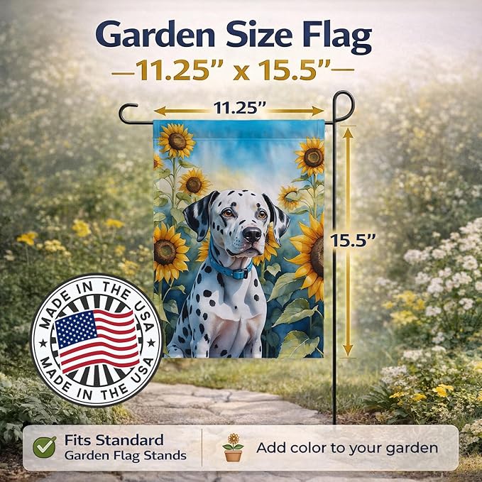 Caroline's Treasures DAC6067GF Dalmatian in Sunflowers Garden Flag Mailbox Flag Decorative Yard Flag Banner Outside Patio Artwork Yard Flower Beds, Garden Size, Multicolor
