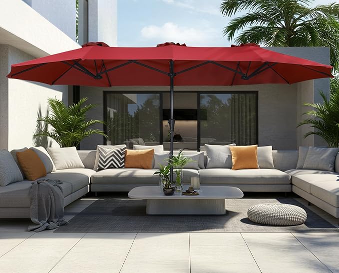 SUPERJARE 13FT Outdoor Umbrella for Patio, Double sided Pool Umbrellas with Fade Resistant Canopy, Large Table Umbrella for Deck, Market, Backyard - Burgundy(No Base)