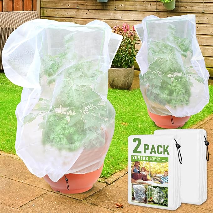 Fruit Tree Netting, Plant Mesh Netting for Garden Protection, Blueberry Bush Insect Netting Cover as Garden Pest Barrier from Cicadas, Bug, Bird (5.3x5.3 FT, 2Pcs, Zipper & Drawstring Design)