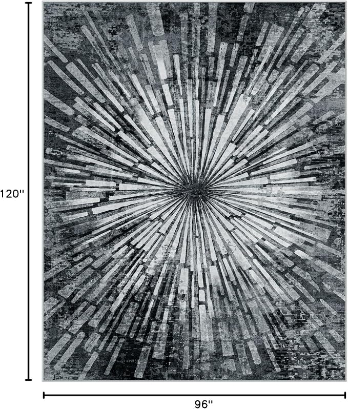 Lahome Manon Black 8x10 Rugs for Living Room, Modern Area Rugs Low Pile Soft Bedroom Rug, Washable Abstract Dining Room Rug Large Floor Carpet for Kids Playroom Nursery