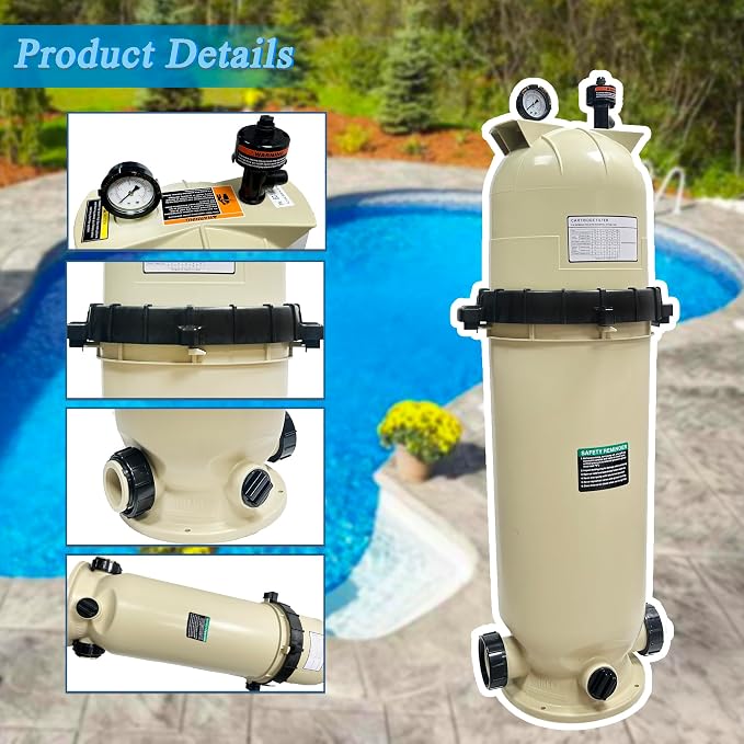 EC-160318 Cartridge Pool Filter Compatible with Pentair Clean & Clear CC200 | 200 GPM | 200 Sq.Ft.with Cartridge & Gauges,Almond