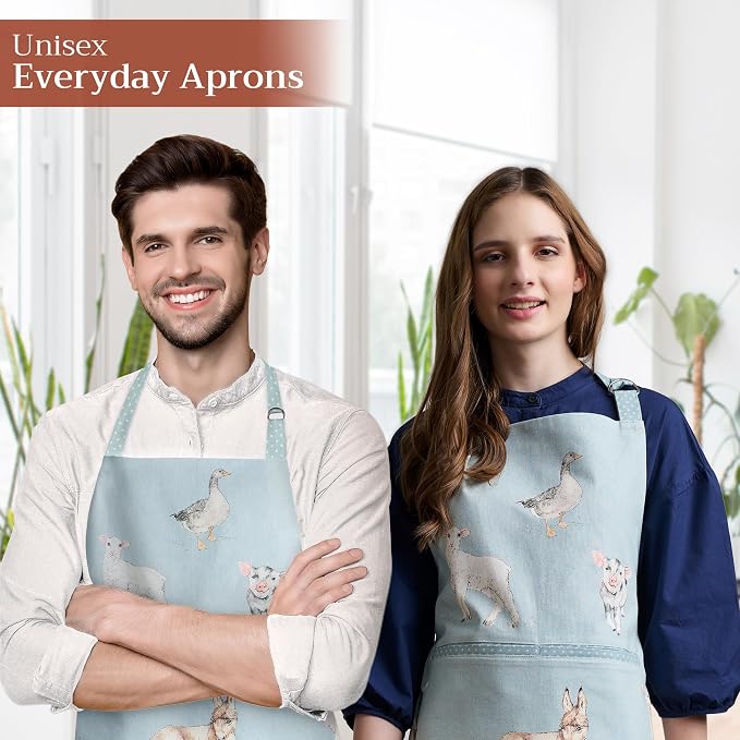 Maison d' Hermine Aprons for women with Pocket 100% Cotton (27.50"x31.50") | Adjustable Neck Strap & long ties Apron Men Chef Wedding Cooking Gardening Server Maid