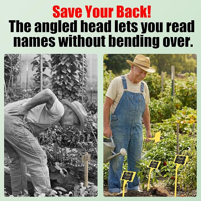 100 Pack 11.8" White Plant Labels for Outdoor Garden Waterproof, T-Type Garden Label Stakes with Black Stickers & Gold Pen, Tall Plant Markers and Plant Tags for Vegetables, Herbs, Flowers