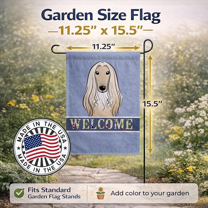 Caroline's Treasures BB1430GF Afghan Hound Welcome Garden Flag, Blue Mailbox Flag Decorative Yard Flag Banner Outside Patio Artwork Yard Flower Beds, Garden Size, Multicolor