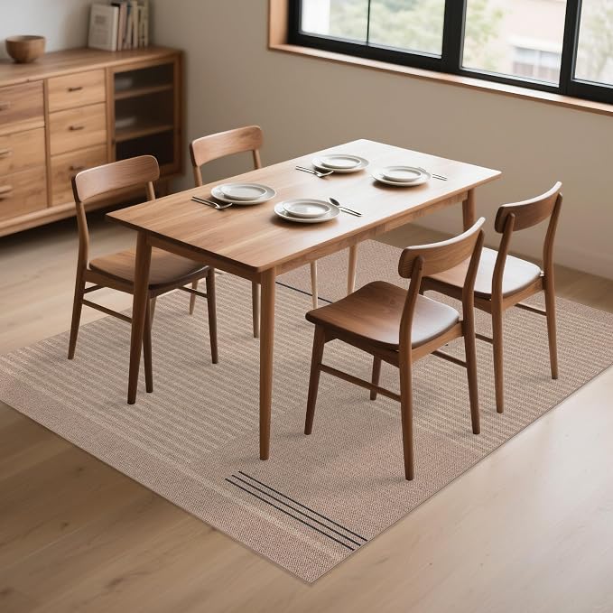 Easy Jute Rug 5x7 Outdoor: Natural Area Rugs for Patio Linen-Look Fabric Durable - Washable Carpet for Living Room Bedroom - Beige Woven