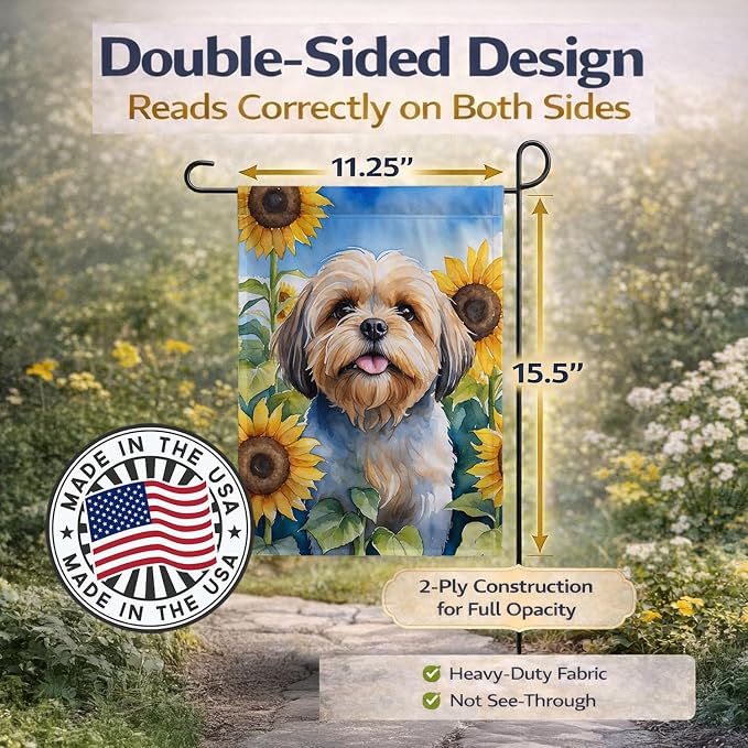 Caroline's Treasures DAC6116GF Lhasa Apso in Sunflowers Garden Flag Mailbox Flag Decorative Yard Flag Banner Outside Patio Artwork Yard Flower Beds, Garden Size, Multicolor