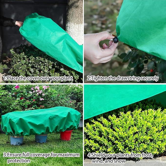 OUTCREATOR Plant Covers Freeze Protection, 2 Pack Frost Covers Cloth with Drawstring (39.3" x 17.7" x 15.7") Plant Protection Cover Bags Frost Blankets for Outdoor Winter Cold Weather Shrubs Trees