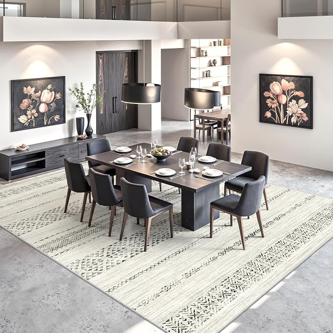 Miukiki 8x10 Area Rug for Living Room, Washable Soft Non Slip Rug Grey | Moroccan Large Indoor Rug for Kitchen Bedroom Dining Room Office, Low Pile Soft Floor Carpet Home Decor 8'x10'