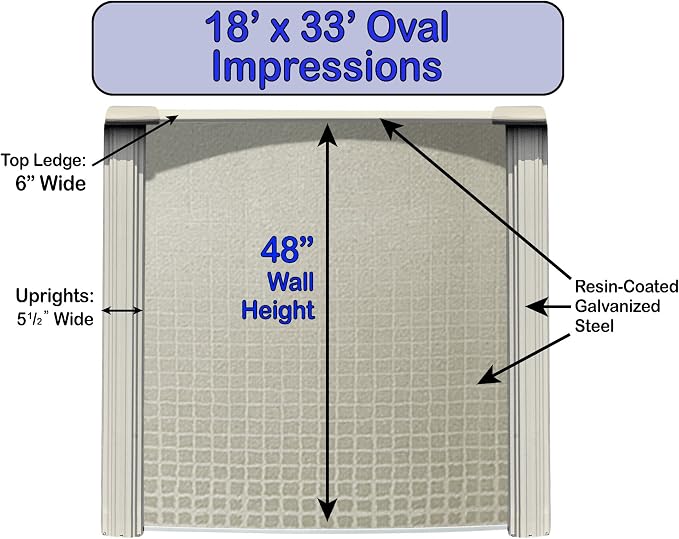 Wilbar Impressions 18-Foot-by-33-Foot Oval Above-Ground Swimming Pool | 48-Inch Height | Resin Protected Steel-Sided Walls | Bundle with Bedrock Pattern 25 Gauge Overlap Liner and Widemouth Skimmer