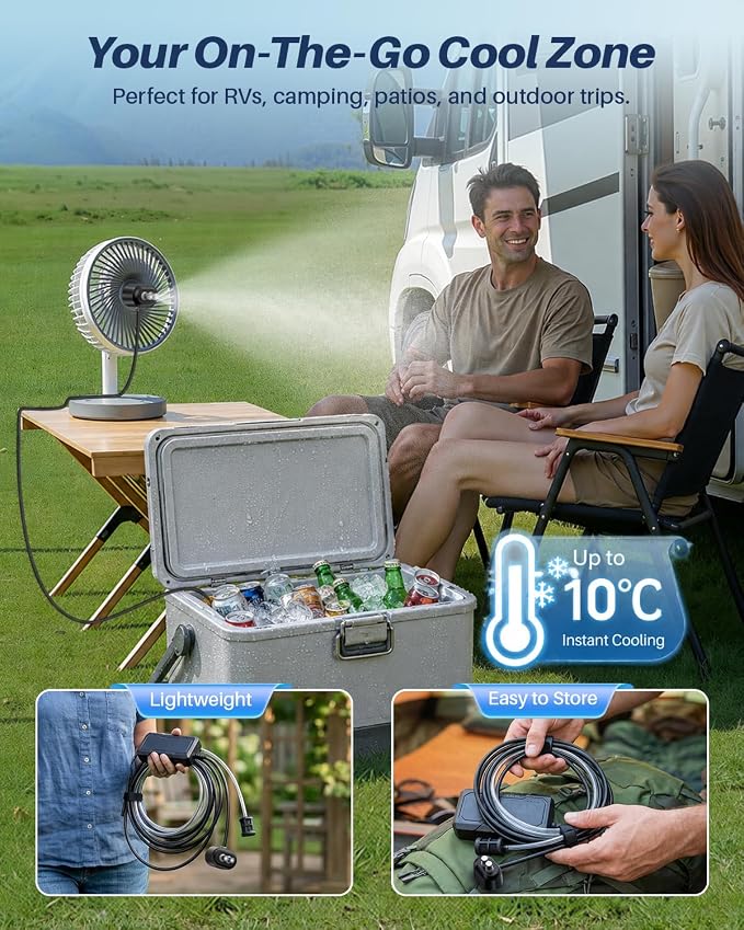 Portable Misting System with Water Pump, 6000mAh Outdoor Misters for Outside Patio, Magnetic Water Cooling Fan Misters Set for Patio, Industrial Fan, Canopy, Sports, Greenhouse, Beach, Dugout, Camping