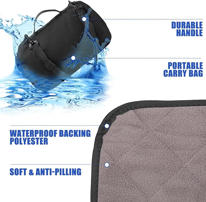 Tranqun 2 Large Outdoor Blanket 78'' x 55'' Quilted Windproof Waterproof Fleece Sandproof Stadium Foldable Warm Blanket for Camping Picnic Sporting Events Cold Weather (Black)