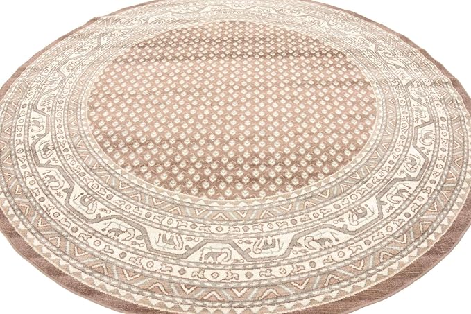 Unique Loom Williamsburg Collection Traditional Border with Dotted Center Area Rug, Round 8' 0" x 8' 0", Brown/Beige