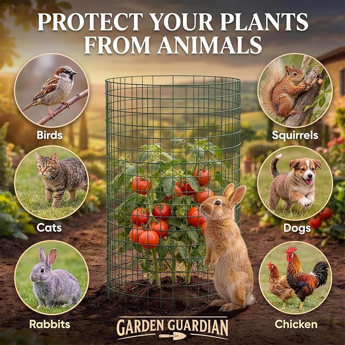 15 Packs Plant Protectors from Animals, 45Pcs 12"x 16" Large Metal Wire Mesh Garden Plant Cages for Outdoor Gardening, Chicken Wire Cloche Plant Cages for Rabbits with Zip Ties & Stakes(Green)
