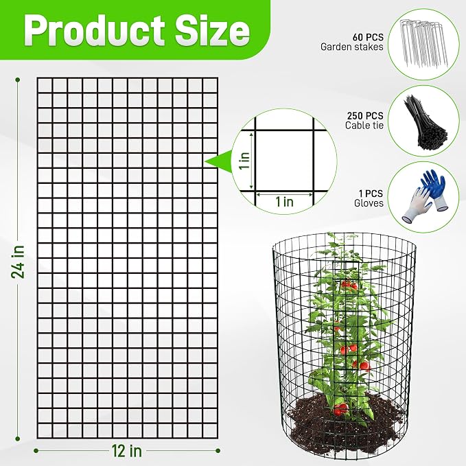 16 Pack Plant Protectors from Animals, 24"x 12" Wire Plant Protector, Wire Cages for Plants with Stakes and Cable Ties, Metal Plant Cages for Plants, Vegetables, Flowers