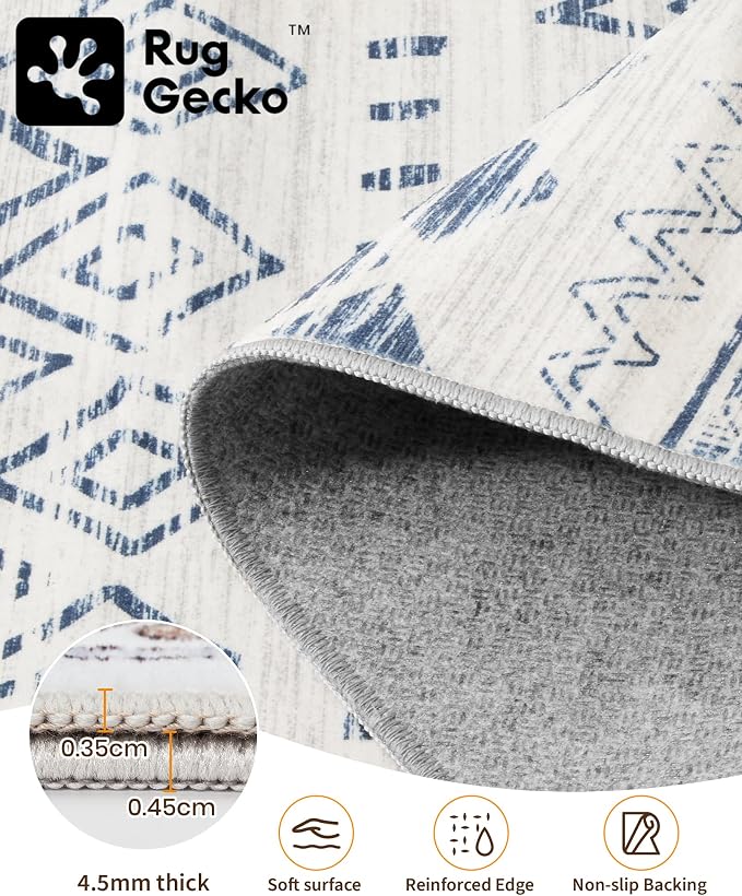 Miukiki 8x10 Area Rug for Living Room, Washable Soft Non Slip Rug Blue | Moroccan Large Indoor Rug for Kitchen Bedroom Dining Room Office, Low Pile Soft Floor Carpet Home Decor 8'x10'