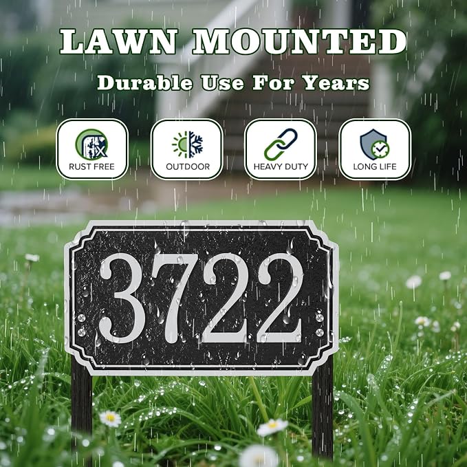 Custom House Address Sign, House Number Plaque Sign for Lawn,Yard,Ground,Driveway,Garden with 2 Stakes,Style 4